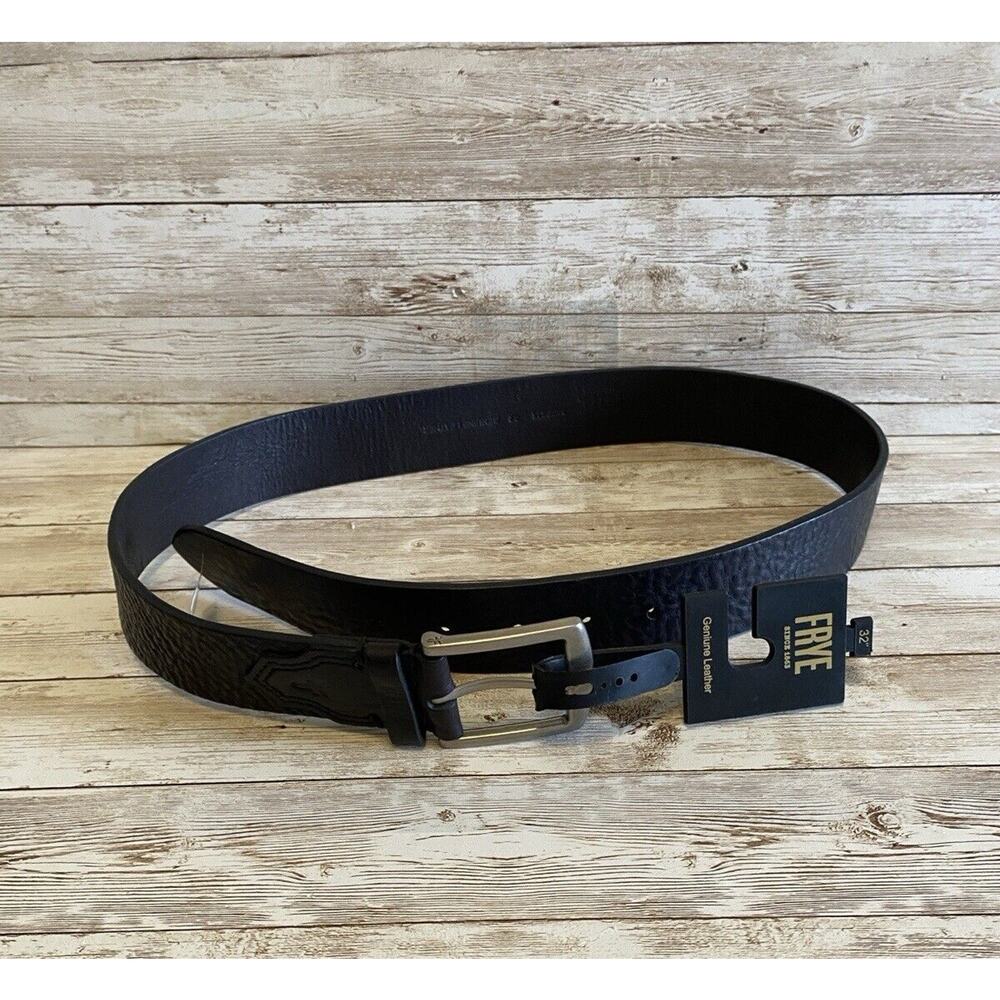 Frye Belt Mens Black Size 32" Silver Metal Hardware Western
